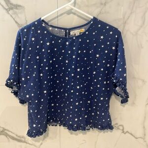 C&C California star linen cropped shirt